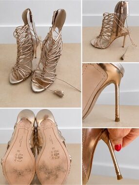 Sophia Webster Metallic Rose Gold Lace-Up Stiletto Sandals